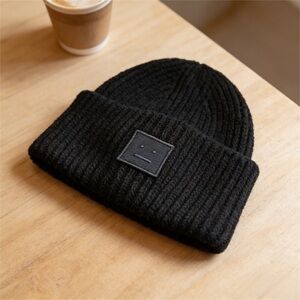 Acne Black Ribbed Beanie